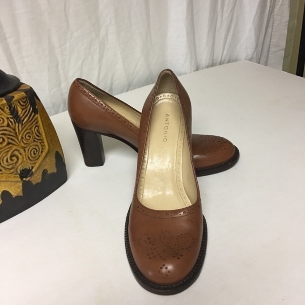 Antonio Melani  Brown Leather  Chunky Heel Pump